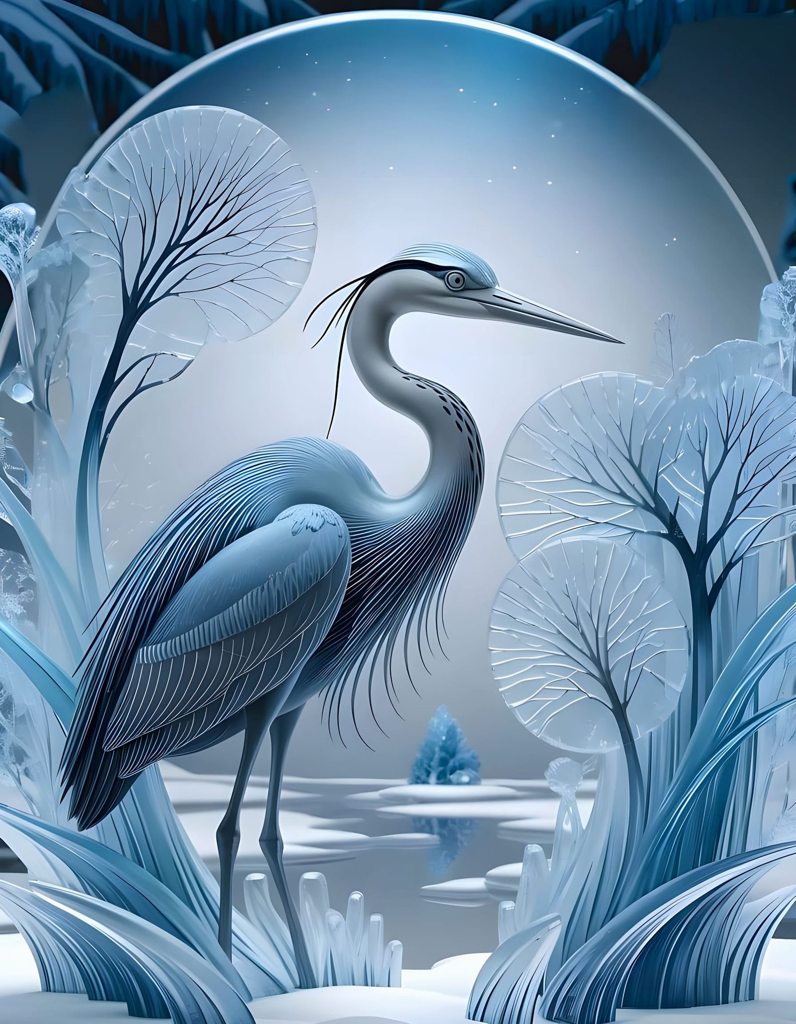 Sea Glass Heron Sculpture in Post-Impressionist Style