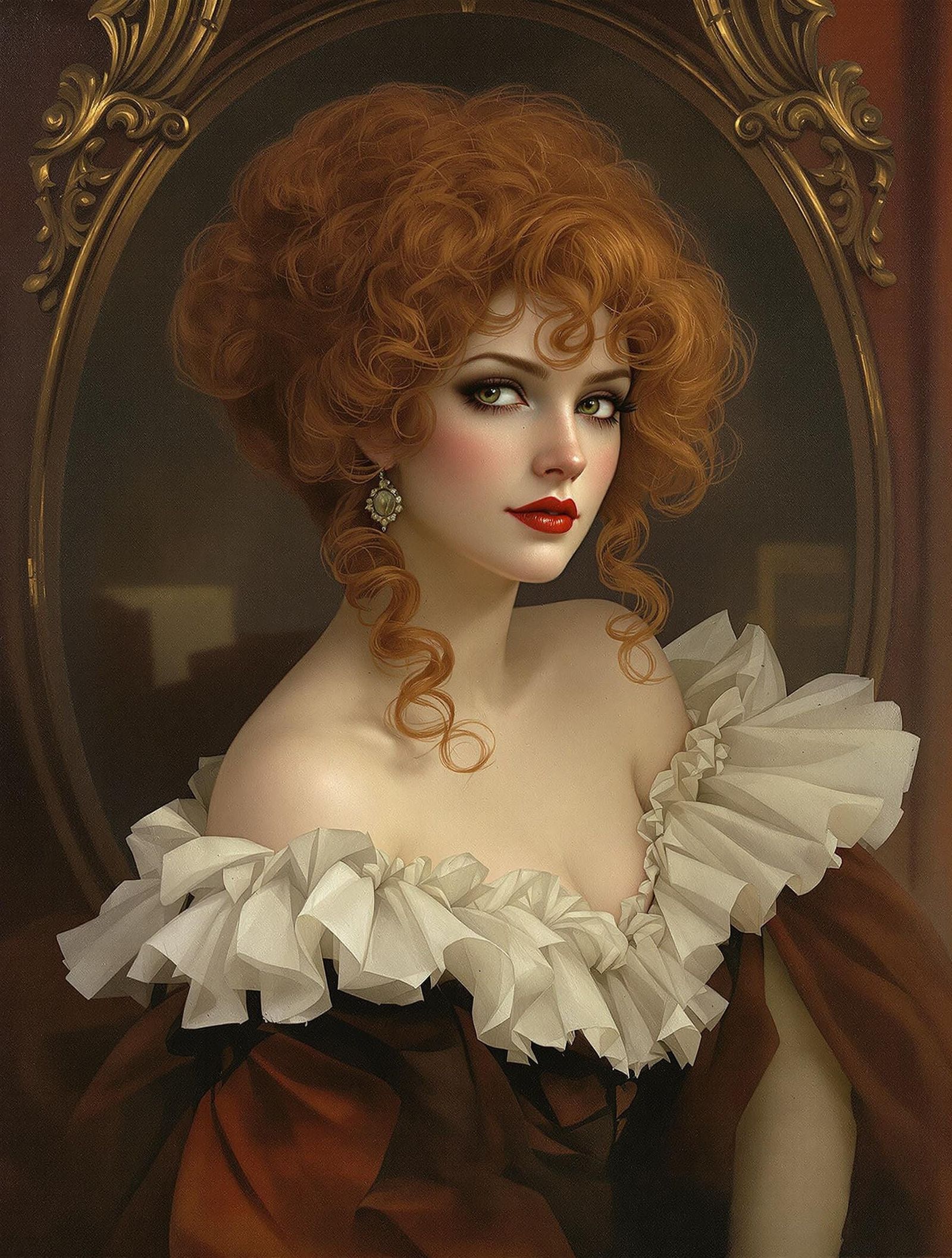 Dreamy Victorian Vampire in Edwardian Style, Red Hair and Cr...