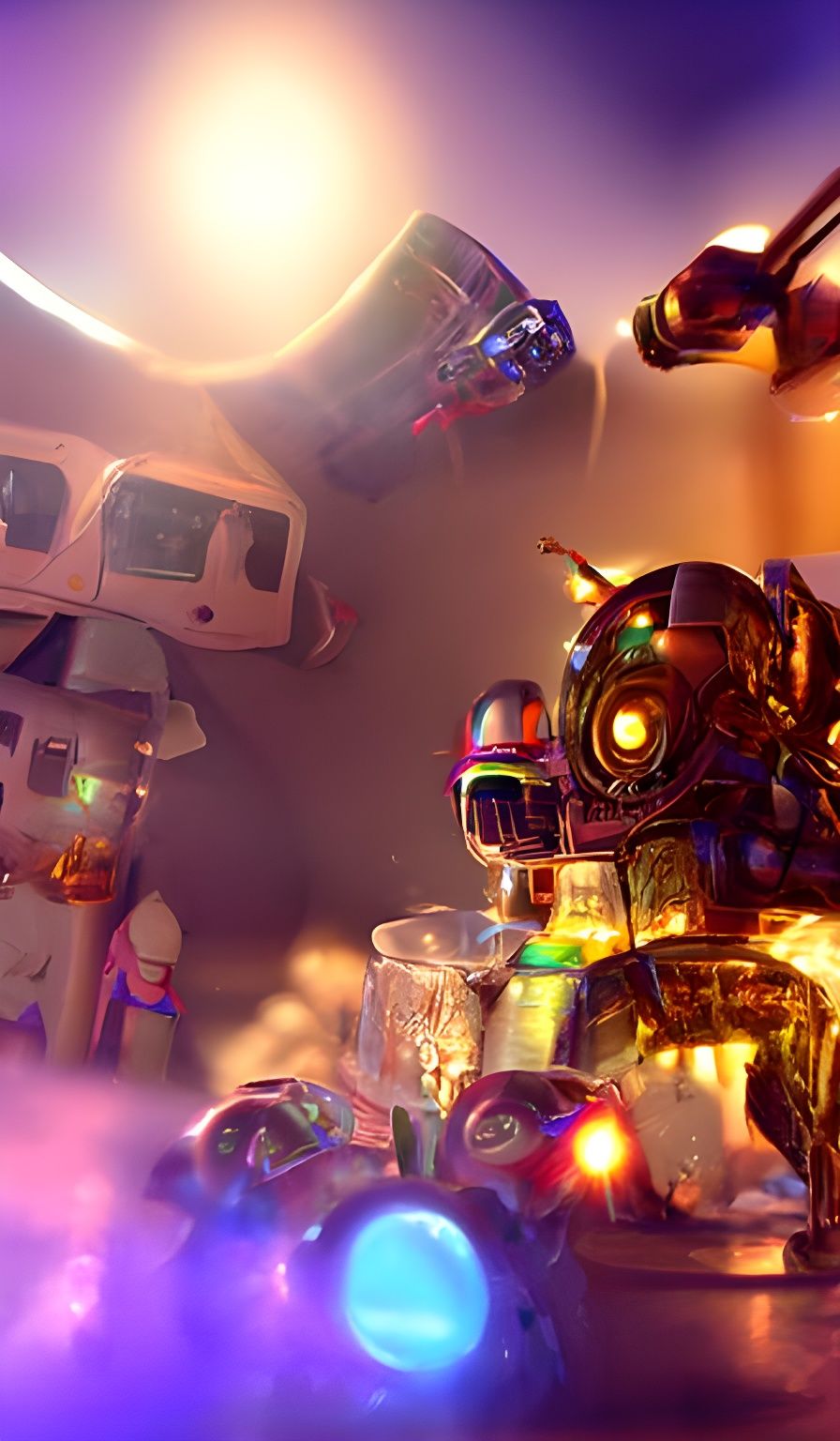 Hyperdetailed Robot Party in Holographic Style