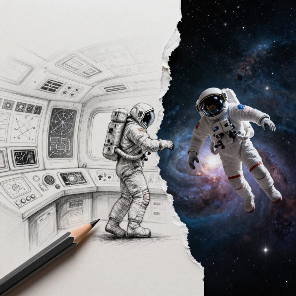 Sketch To Reality Astronaut In Nebula