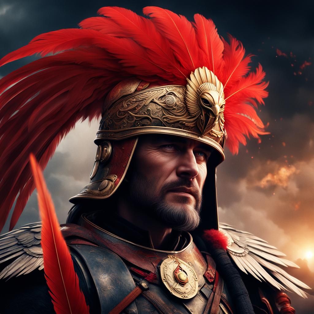 Man in Royal Helmet with Phoenix Feather