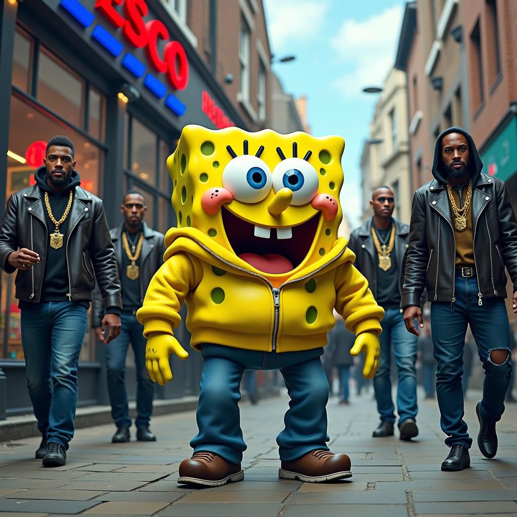 Spongebob in East London, Hyperrealistic Concept Art