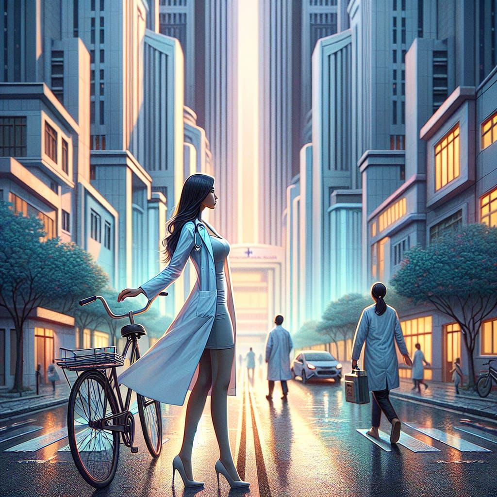 South Asian Doctor Rides Bicycle: Digital Concept Art