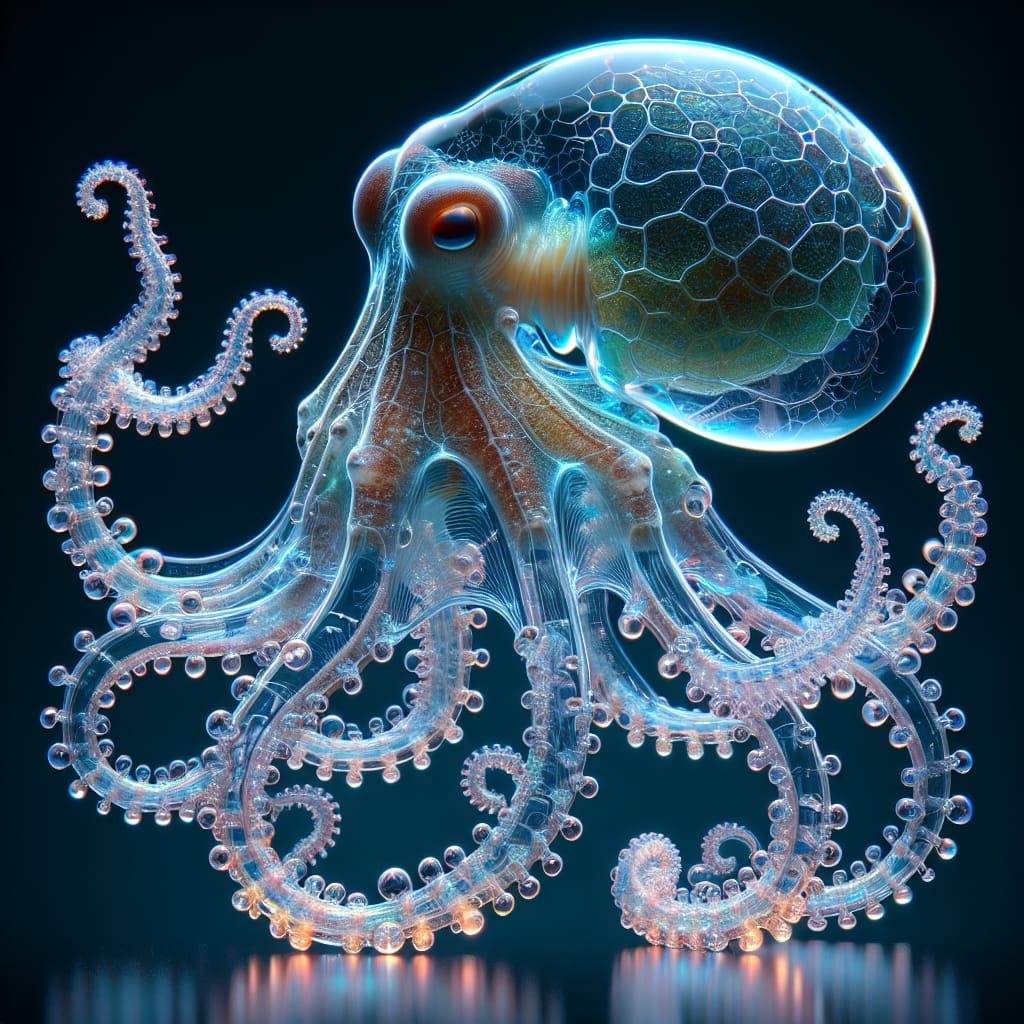 Bioluminescent Octopus with Transparent Body