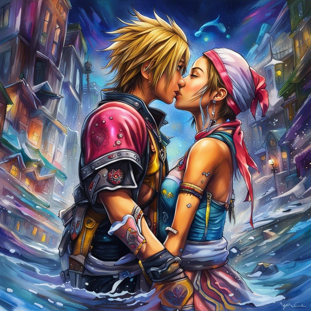Romantic Kiss in Final Fantasy X Graffiti Art