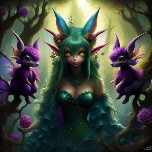 Furry Fairy Creatures in Lush Mystical Forest