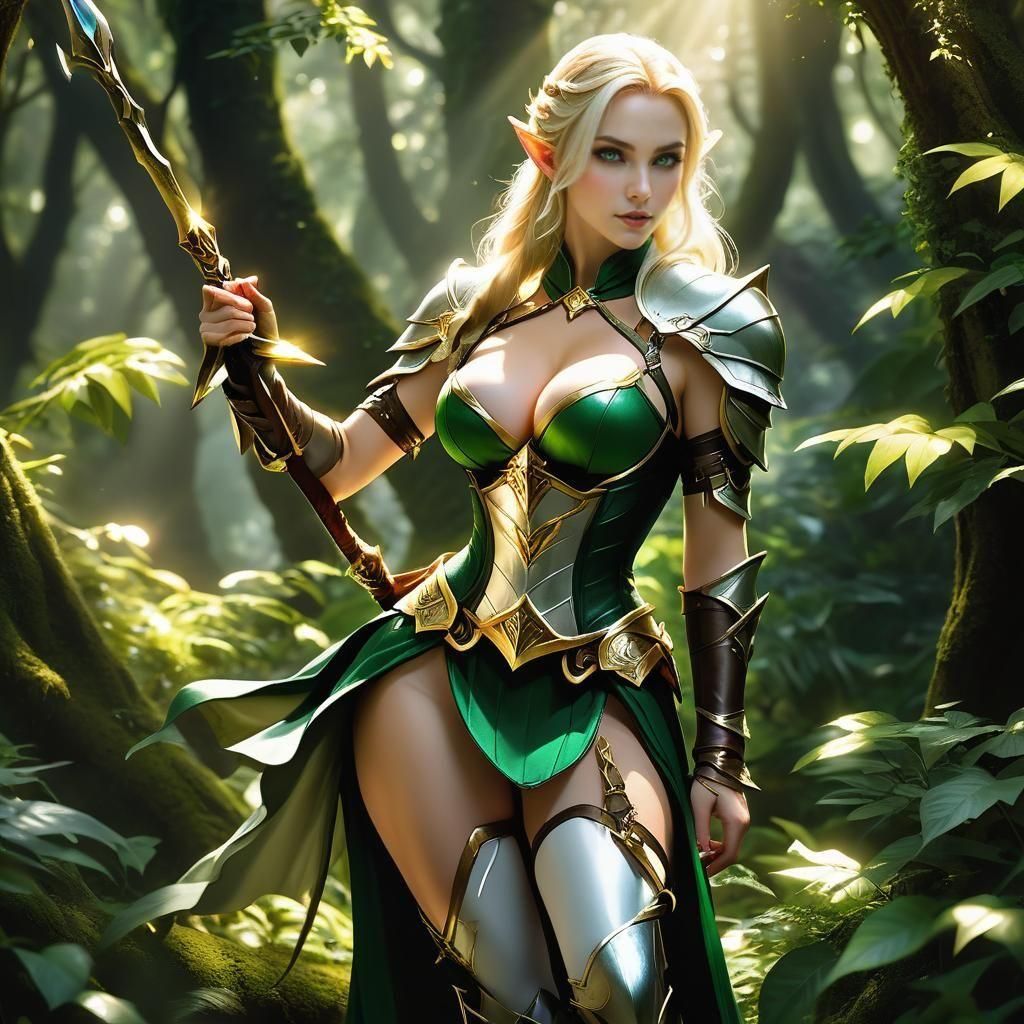 Enchanting Elf Rogue in Forest, Photorealistic Fantasy