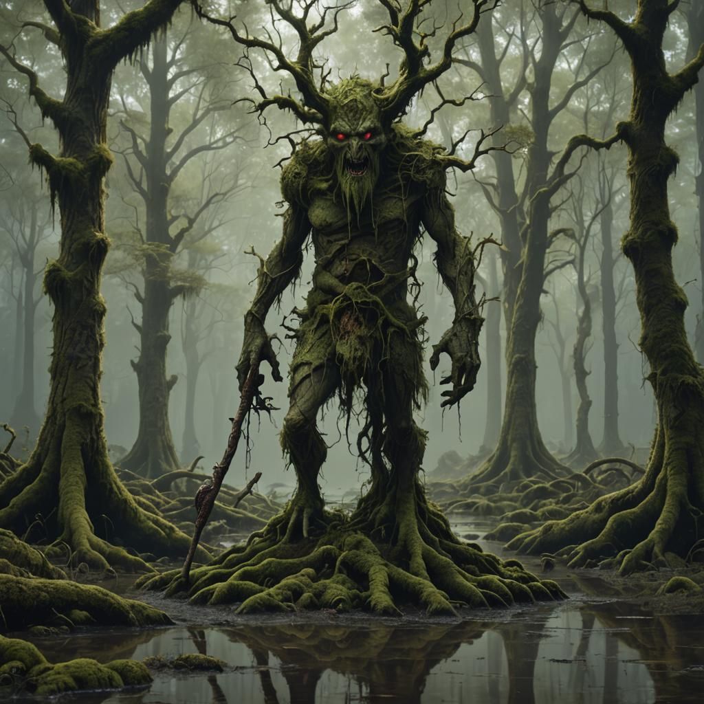 Mossy Ent in Gloomy Swamp: Dark Fantasy Art