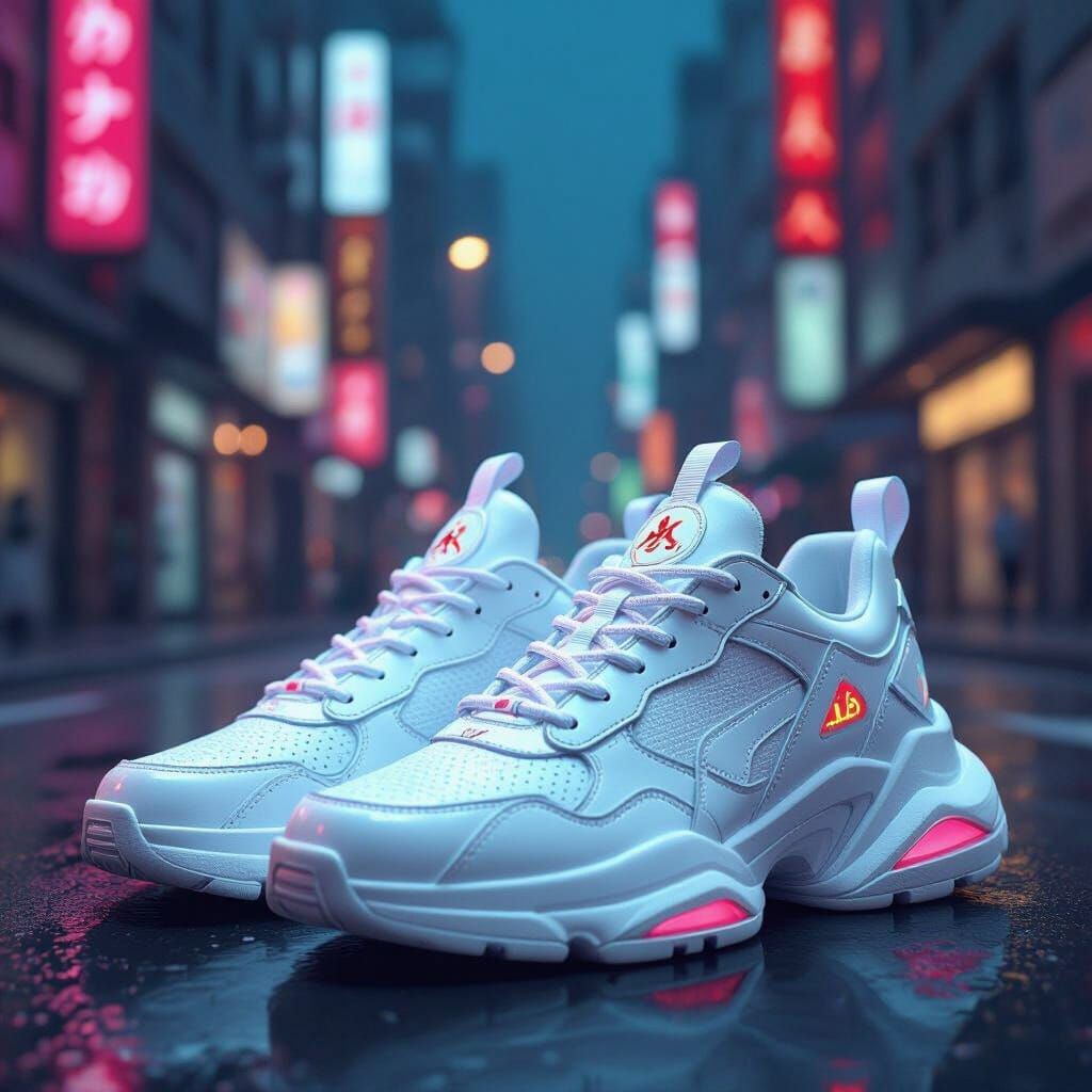 Futuristic White Shoes in Vibrant Cyberpunk Style