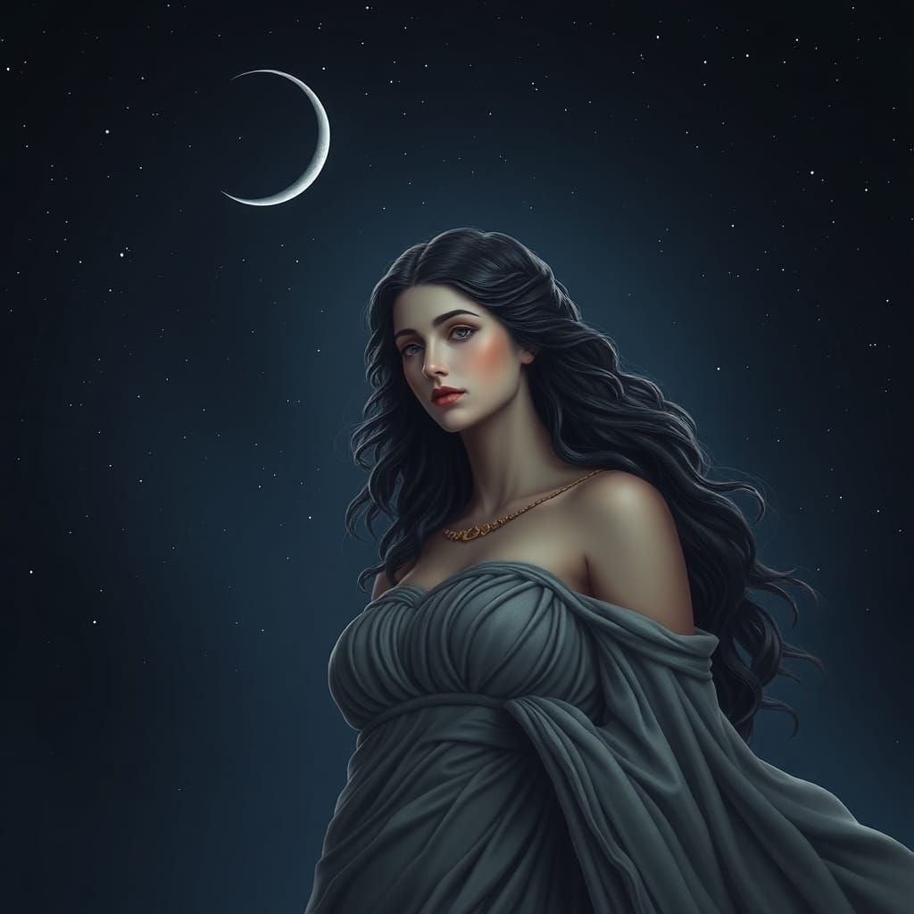 Photorealistic Selene, Greek Goddess of the Moon