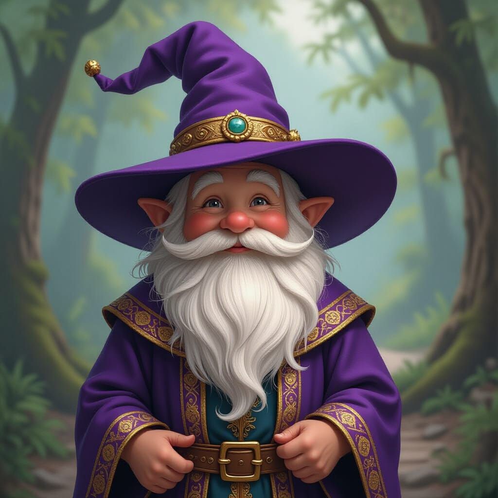 Gnome in Embroidered Robes, Fantasy Art