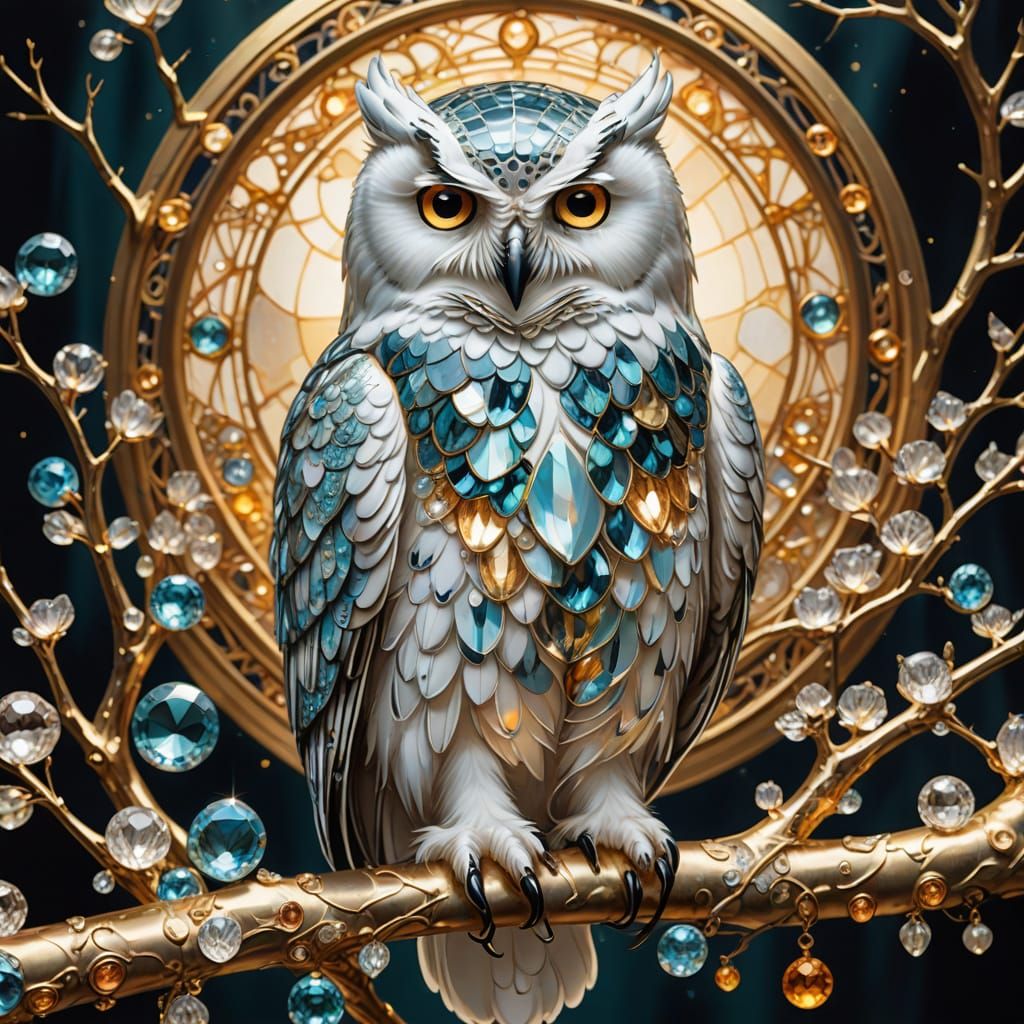 A crystal snowy owl