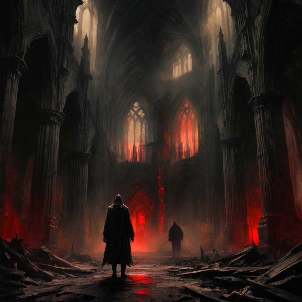 Gothic Cathedral in Charcoal and Oil Scenery