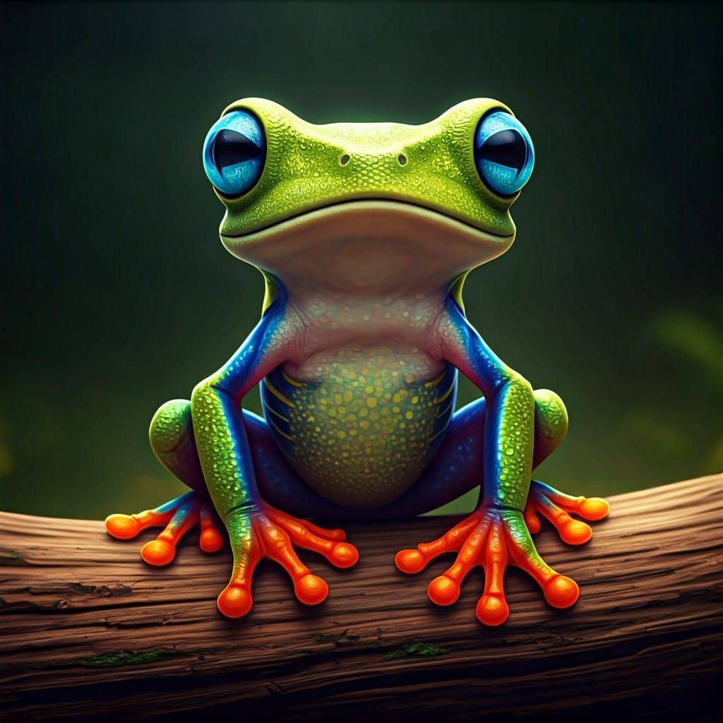 Vibrant Stuffed Tree Frog on a Log