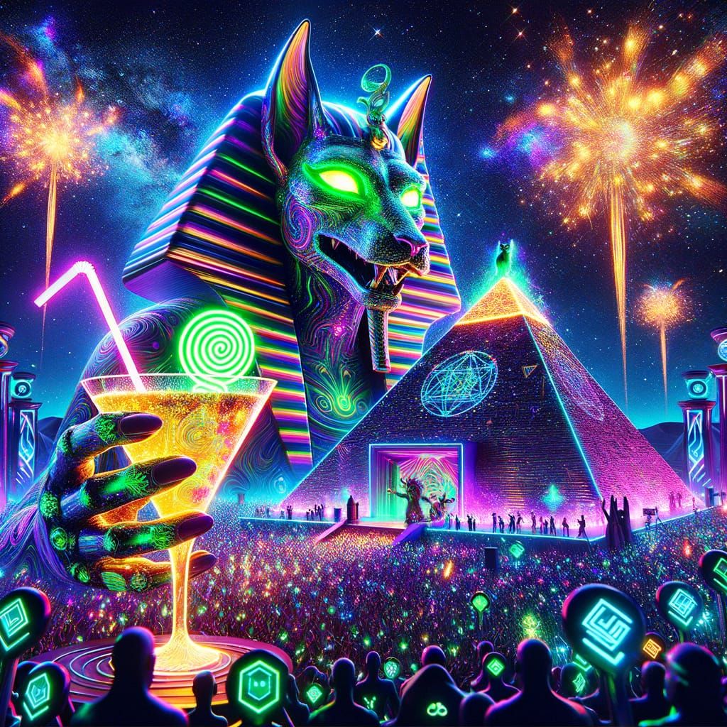 Cyberpunk Giza Pyramids Rave in Luminous Levitation