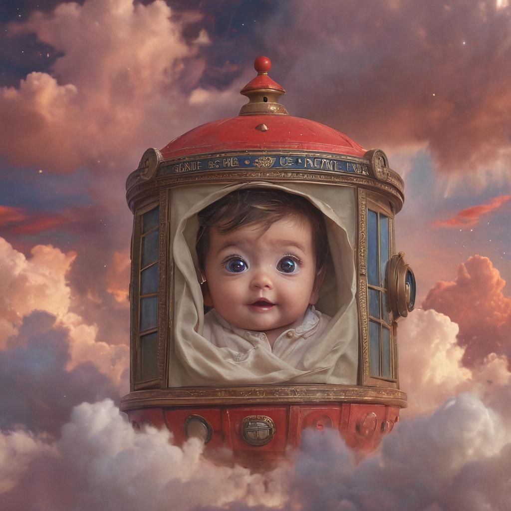 Adorable Baby TARDIS in Dreamy Cloudscape Digital Art