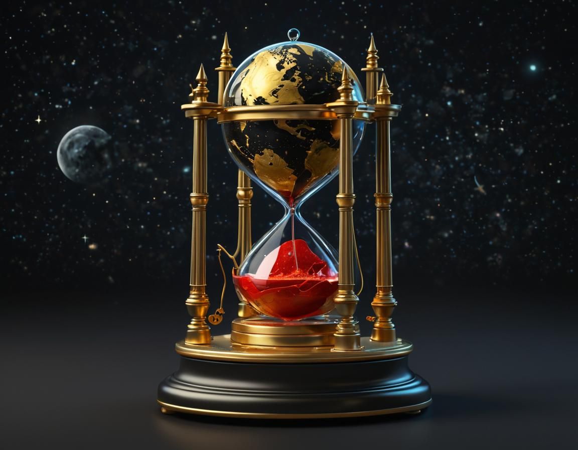 Golden Hourglass with Earth and Blood, Pop Art Style