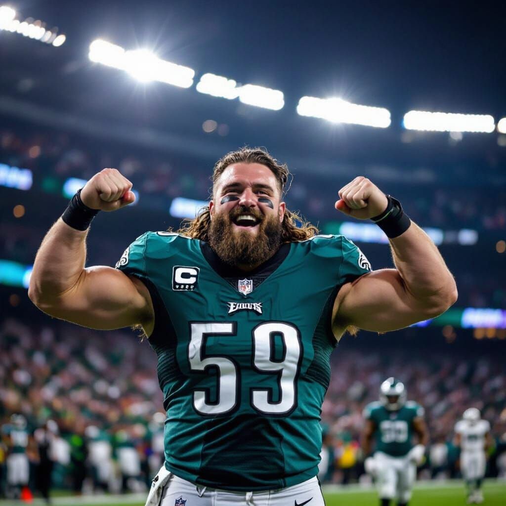 Jason Kelce Flexes Triumphant in Eagles Jersey