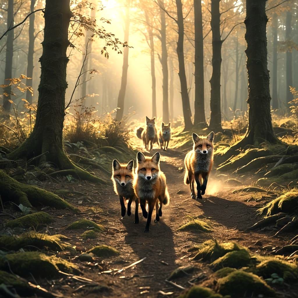 Foxes Running: Cinematic Still in Vivid Colors