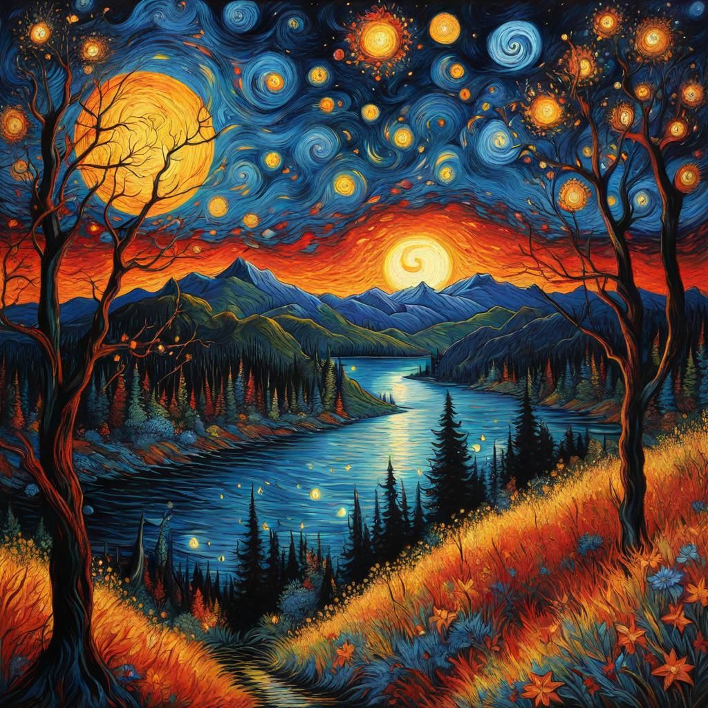 Surreal Gothic Landscape in Polychromatic Graffiti Style