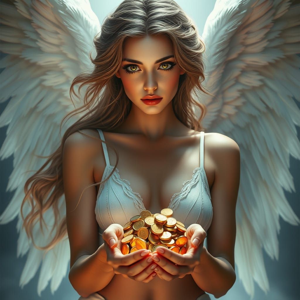 Fantasy Angel Offering Golden Gift