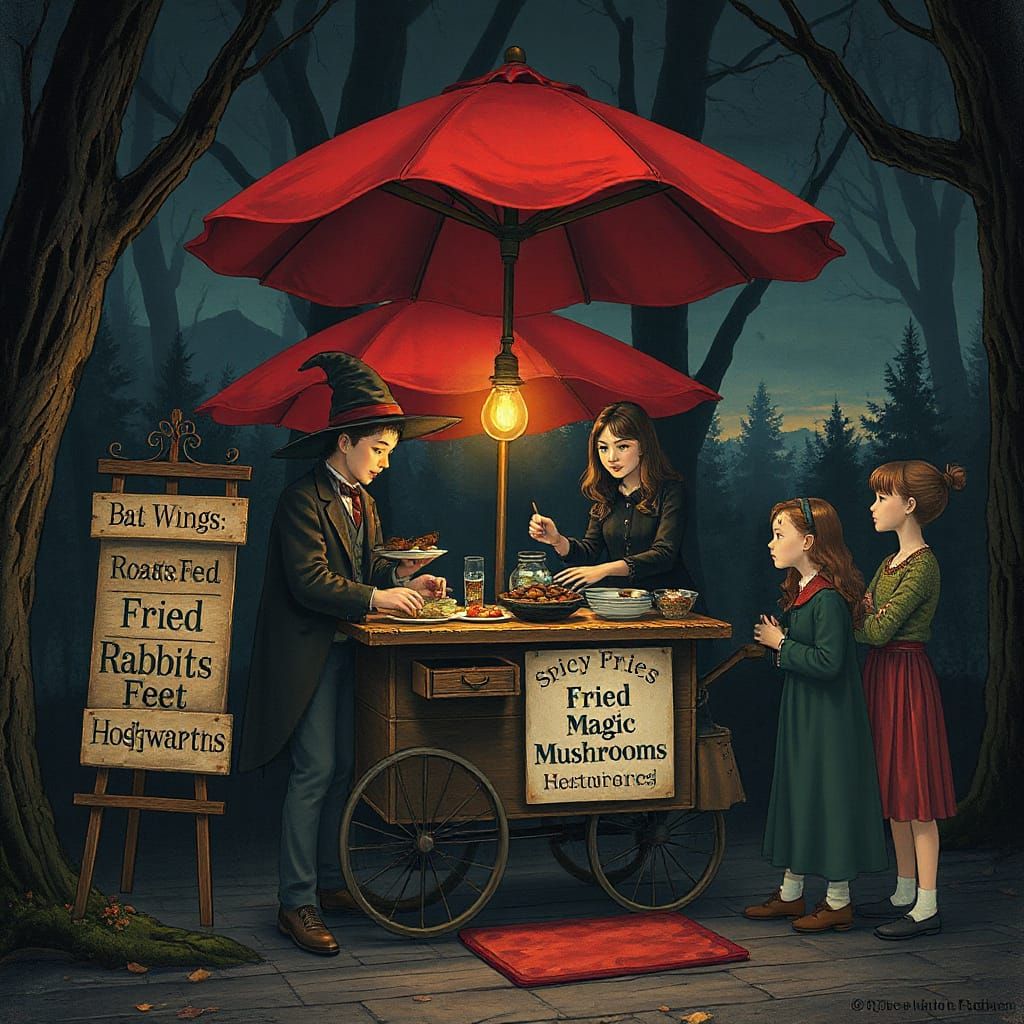 Magical Food Cart Serves Enchanted Snacks Near Hogwarts