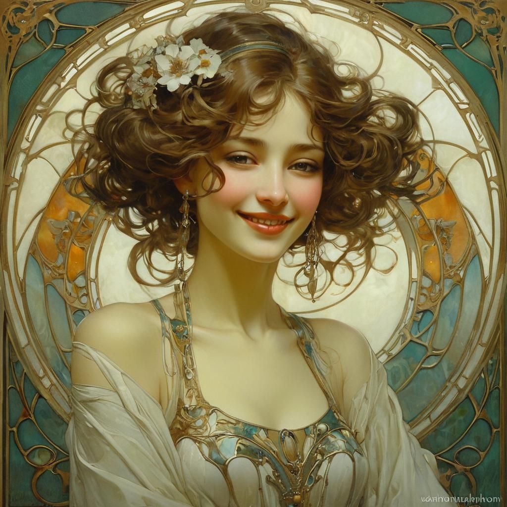 Art Nouveau Smiling Woman Portrait