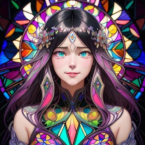 Stained Glass Portrait in Cubist Art Deco Style