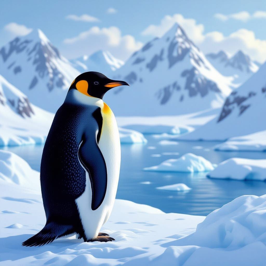 Penguin Gentleman on Icy Terrain, Ultra-Realistic