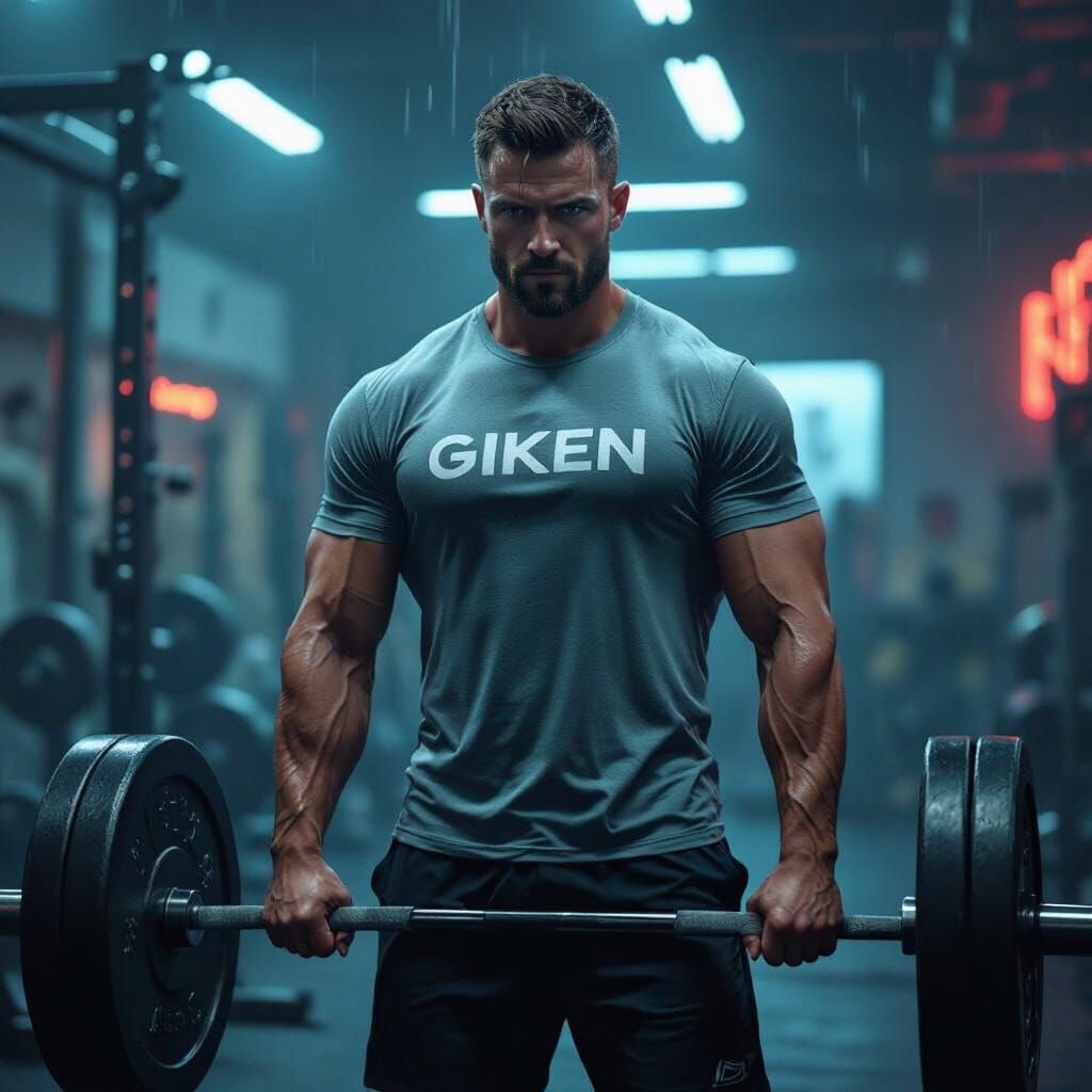 Weightlifter in Industrial Gym, Digital Art Style