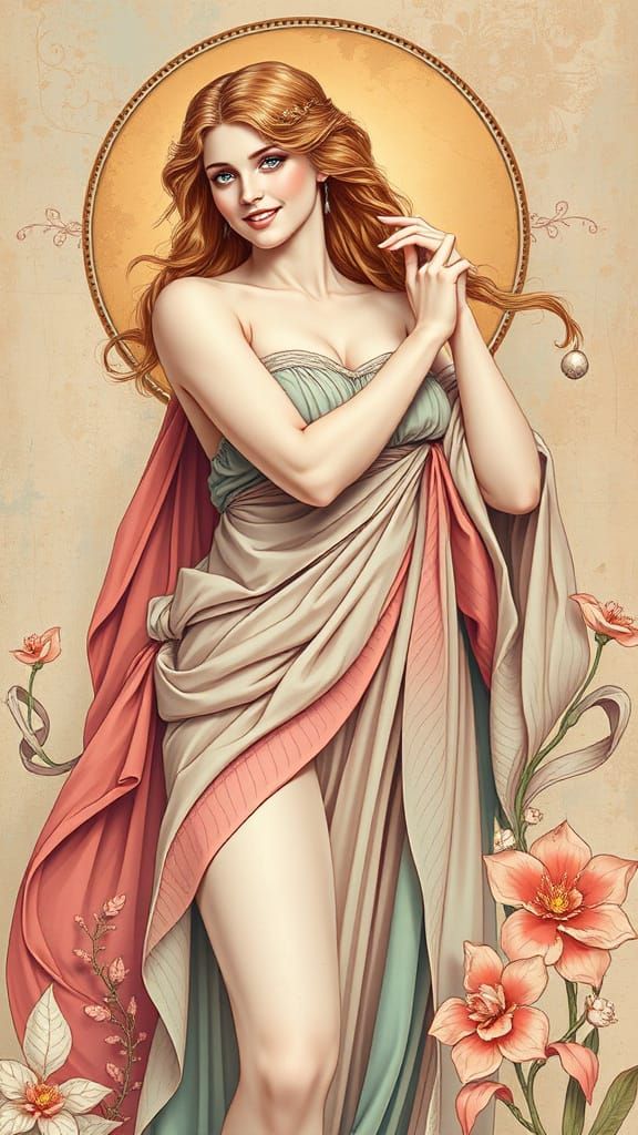 Venus Portrait in Art Nouveau Pastel Hues