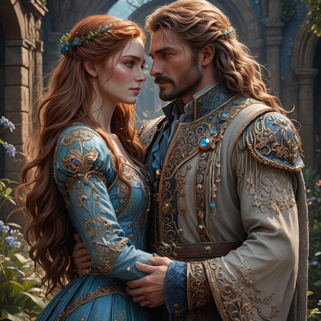 Romantic Couple's Embrace in Detailed Digital Painting