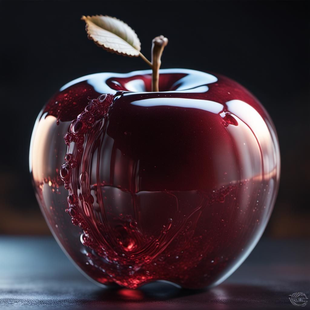 <lora:Macabre:1.0> an epic maroon apple made of crystal glass, deep depth of field, 3D, breathtaking intricate details, ...