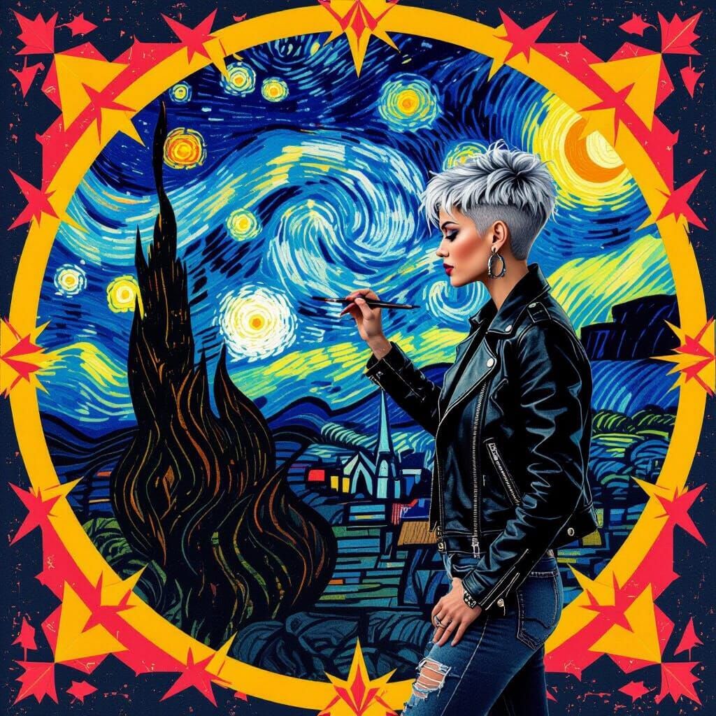 Punk Paints Starry Night in Pop Art Style