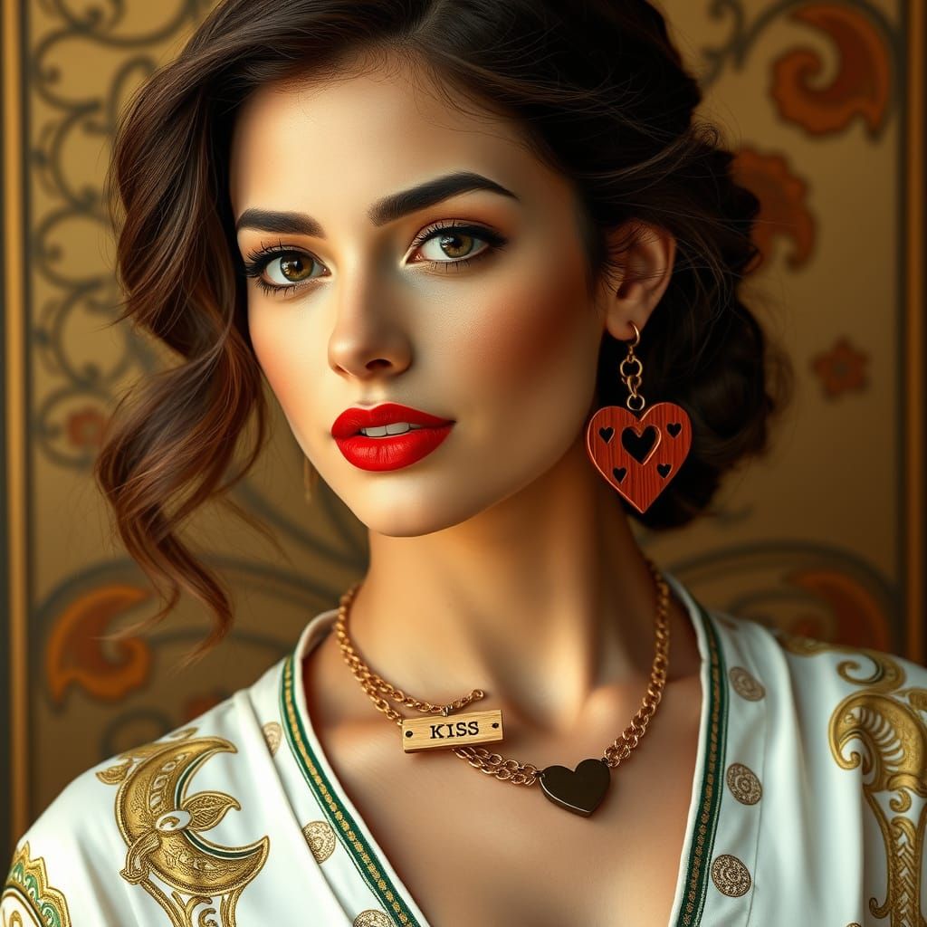 Elegant Woman in Luxurious Art Nouveau Style Jewelry
