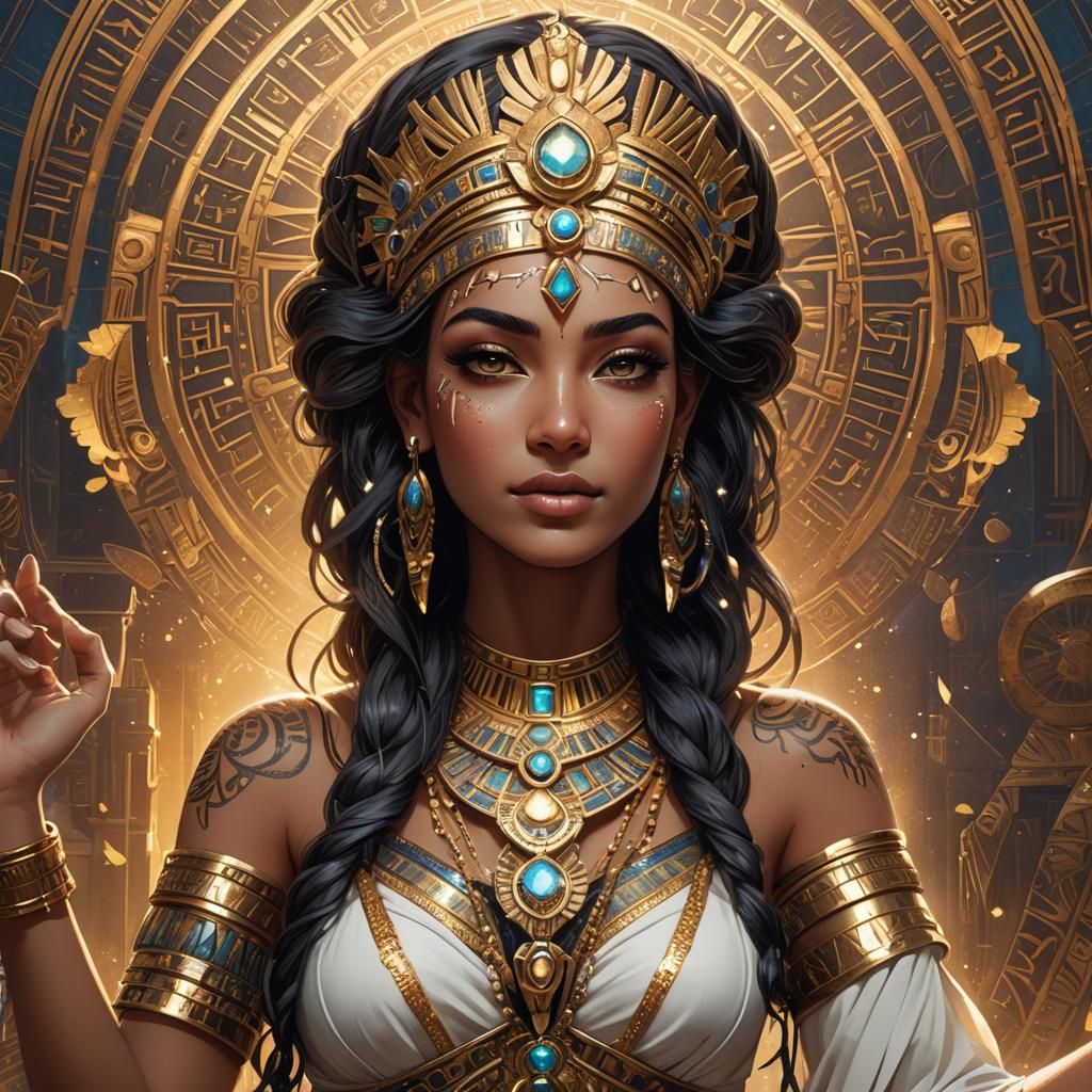 Egyptian Princess with Tattoos in Art Nouveau Style