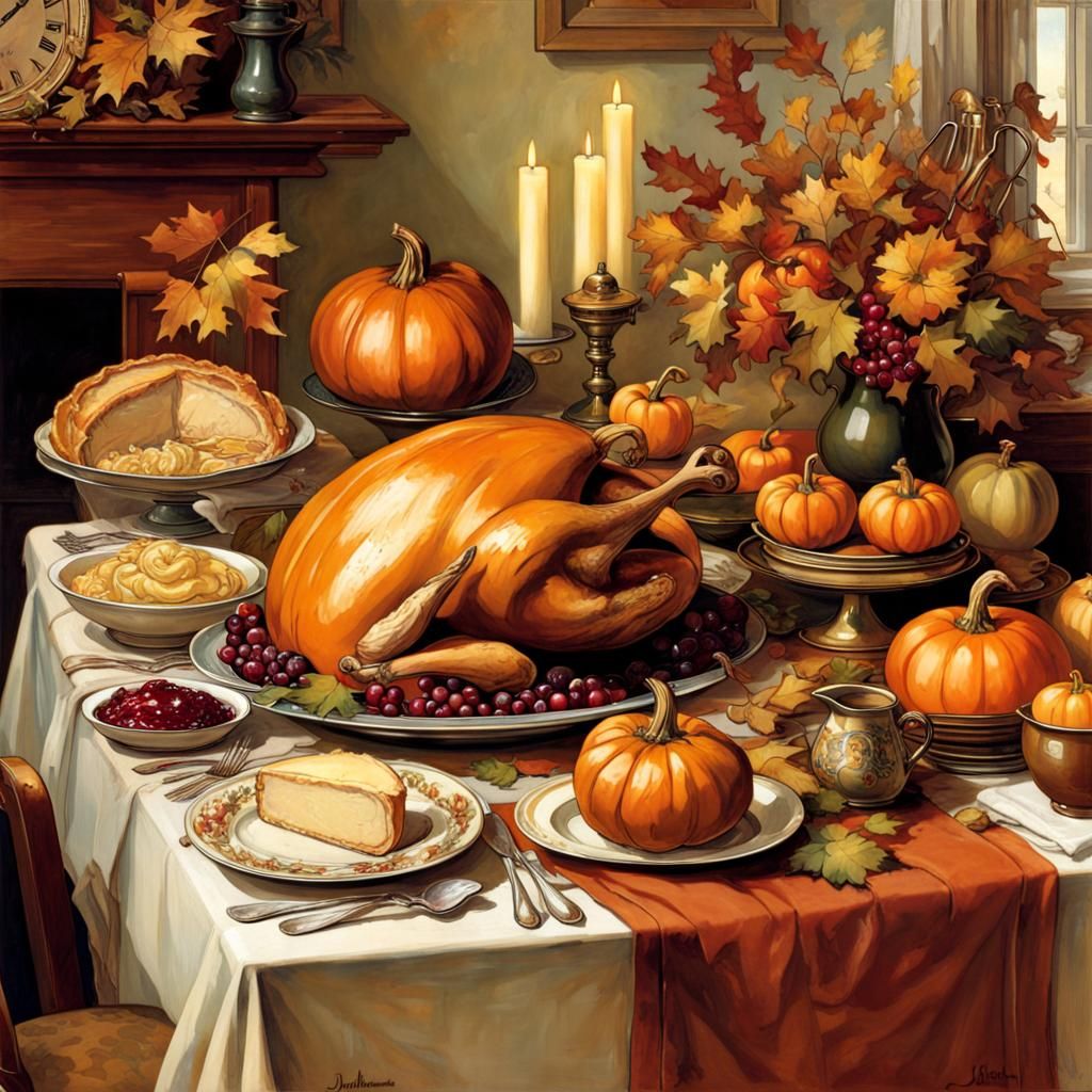 Thanksgiving Feast in Art Nouveau Style