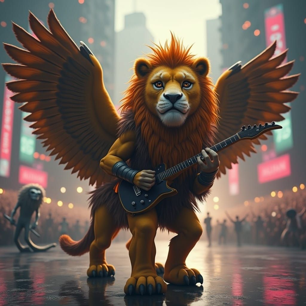 Rocker Hybrids Unite on Stage in Vibrant, Hyperrealistic Art