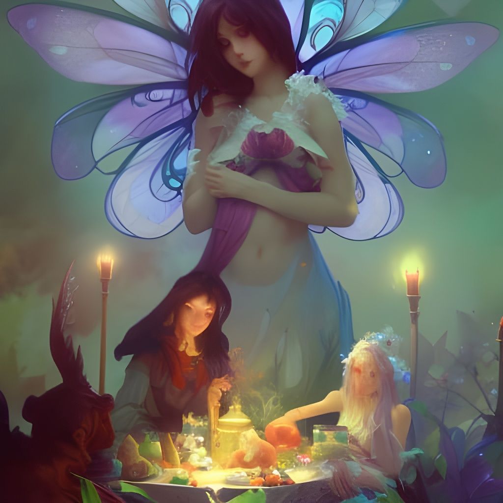 Fairies' Grand Feast in Art Nouveau Style