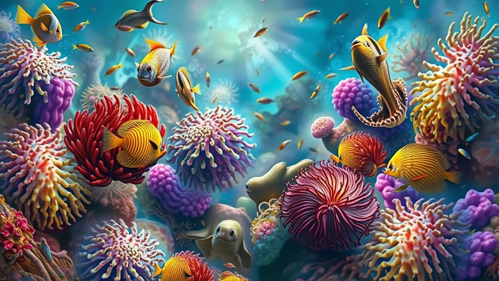 Vibrant Coral Reef Ecosystem in Detailed Naturalism