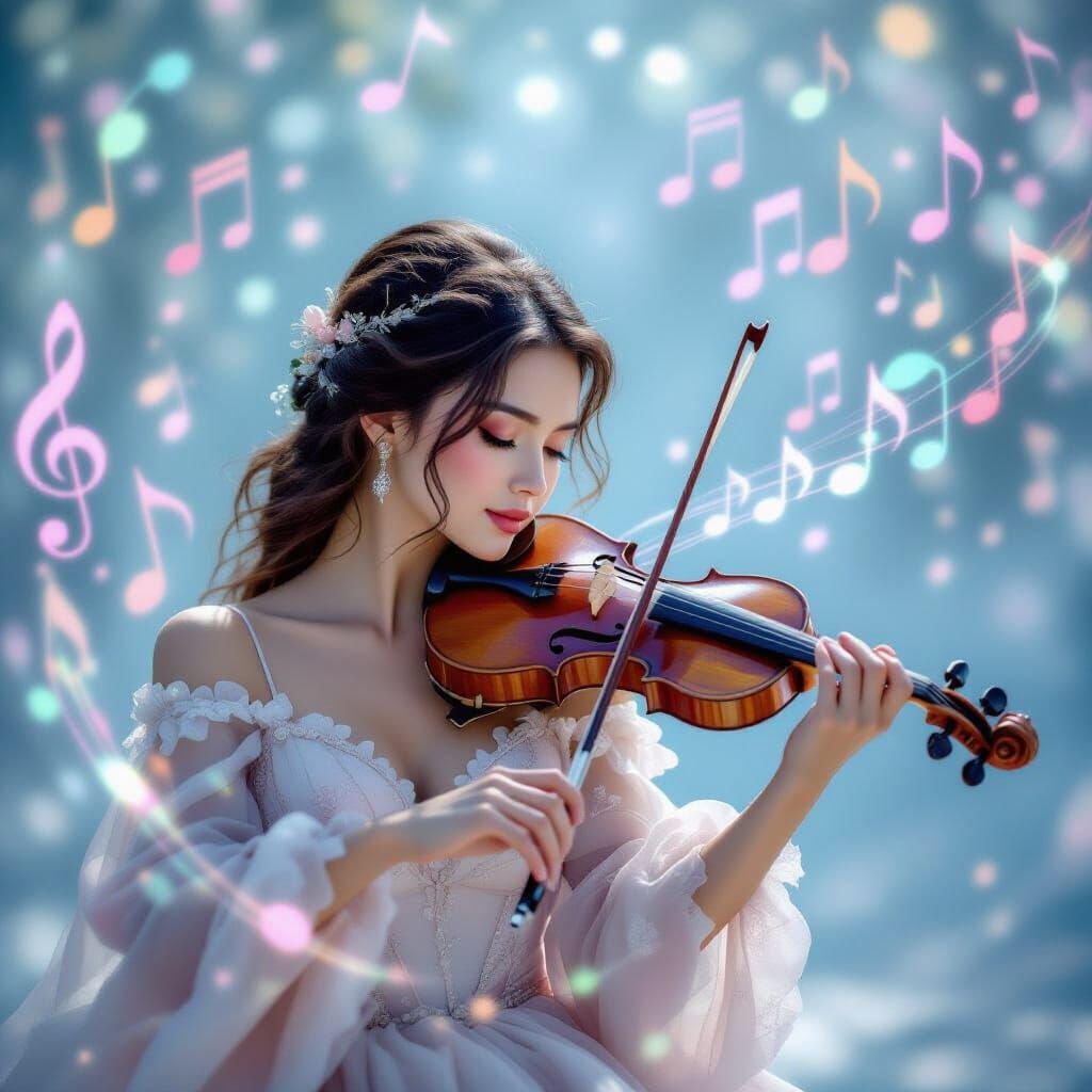 Enchanting Violinist Conjures Music Notes in Dreamlike Style