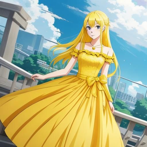 Anime Girl in Yellow Dress, Manga Style