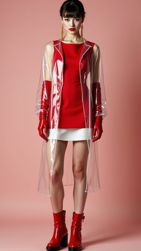 Glamorous Fashion Model Poses in Bold, Retro-Inspired Outfit