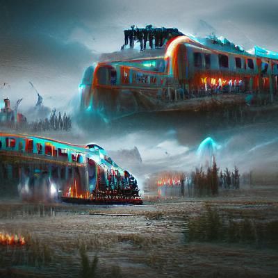 Ethereal Ghost Train Emerging from Misty Forest