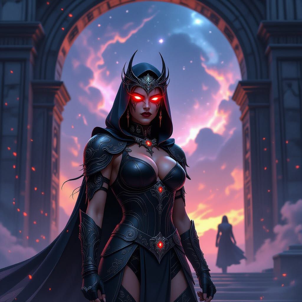 Gothic Female Wrestler Guards Obsidian Gate in Dark Fantasy ...