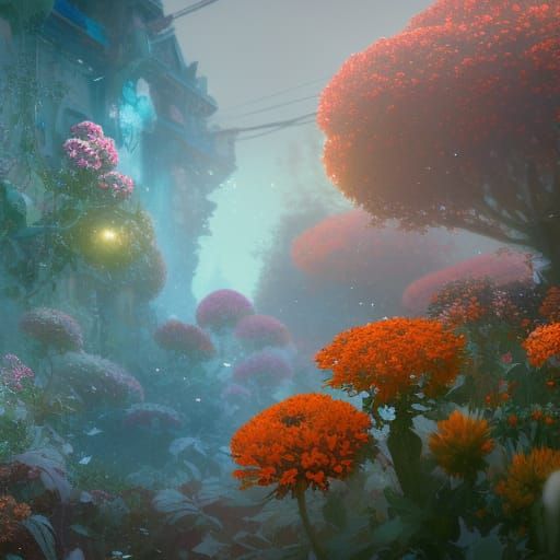 Icy Flower Garden Concept Art in Art Nouveau Style