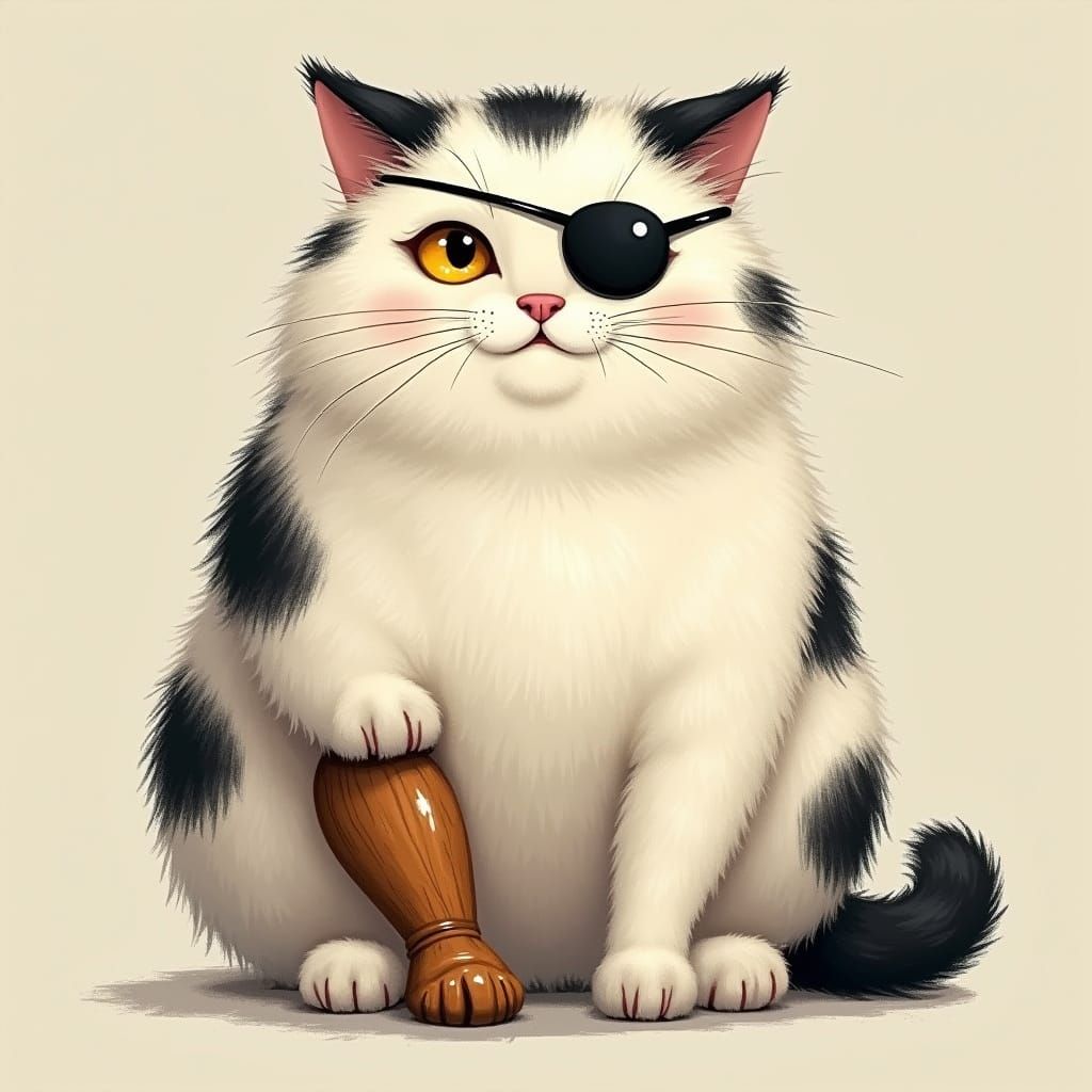 Regal Feline Gentleman with Wooden Prosthetic