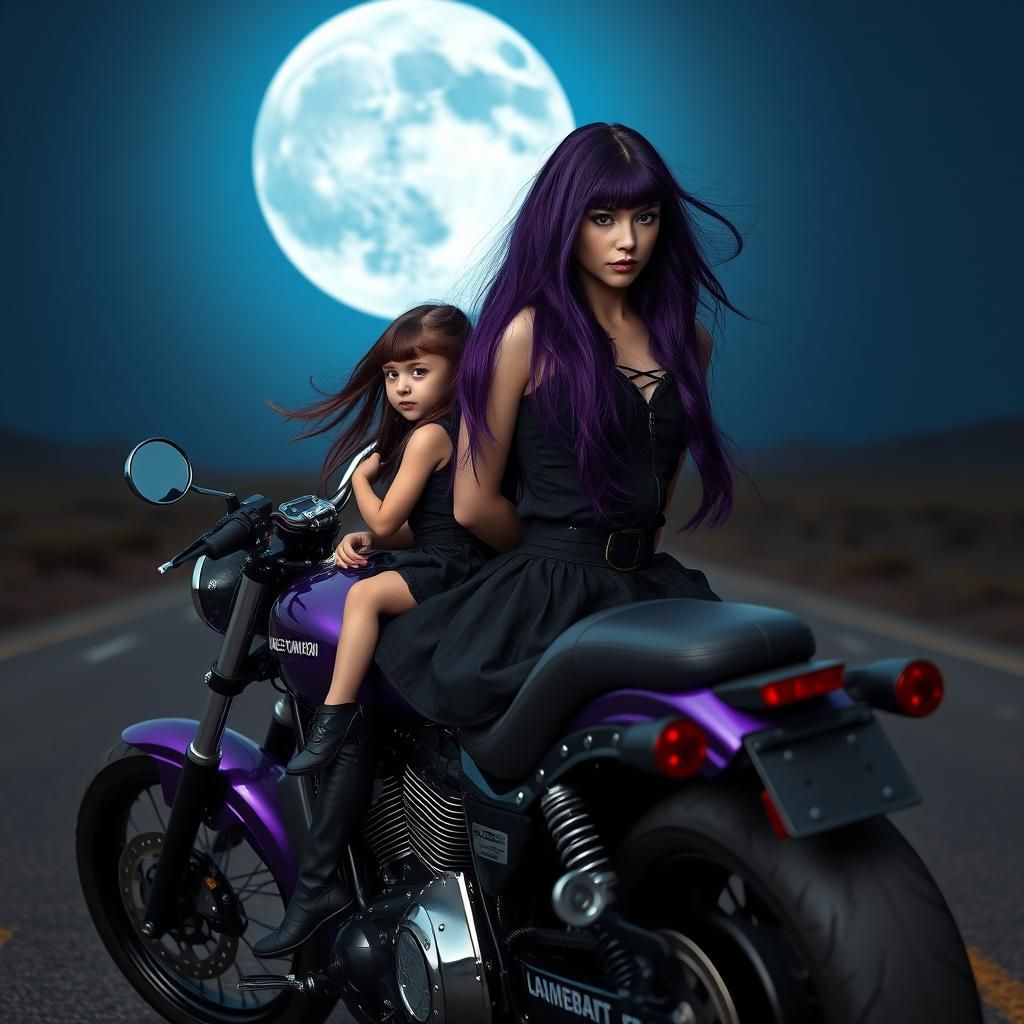 Gothic Woman with Inner Child on Motorcycle