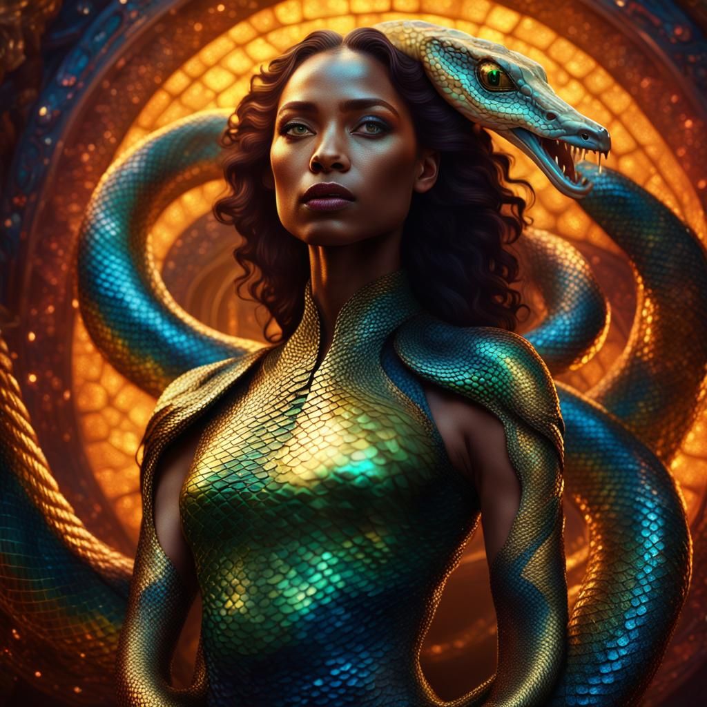 Vibrant Cobra Goddess in Cinematic Splendor