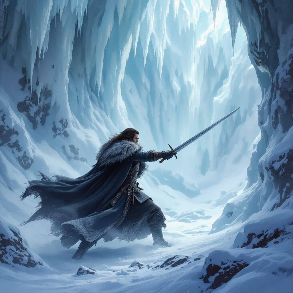 Jon Snow Dueling at The Wall in Ethereal Style